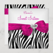 16歳の誕生日パーティー シルバー ピンク ブラック レオパード 5 招待状 (正面/裏面)