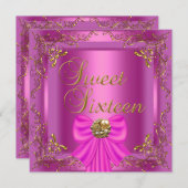 16歳の誕生日パーティー スイート16 ピンクゴールドジュエリー 招待状 (正面/裏面)