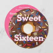 16歳の誕生日パーティー チョコレートにデコレーション ドーナツ 招待状 (正面/裏面)