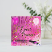 16歳の誕生日パーティー ピンクの星 招待状 (スタンド正面)