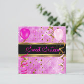 16歳の誕生日パーティー ピンクの星 3 招待状 (スタンド正面)