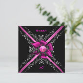 16歳の誕生日パーティー ピンク ブラック シルバー 招待状 (スタンド正面)