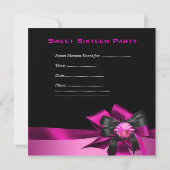 16歳の誕生日パーティー ピンク ブラック シルバー 招待状 (裏面)