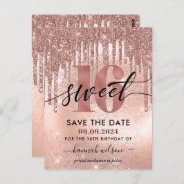 16歳の誕生日パーティー ローズゴールド Save The Date ポストカード