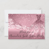 16歳の誕生日パーティー ローズピンク グリッター オーシャンドレス 招待状 (正面)
