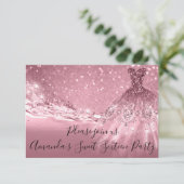 16歳の誕生日パーティー ローズピンク グリッター オーシャンドレス 招待状 (スタンド正面)