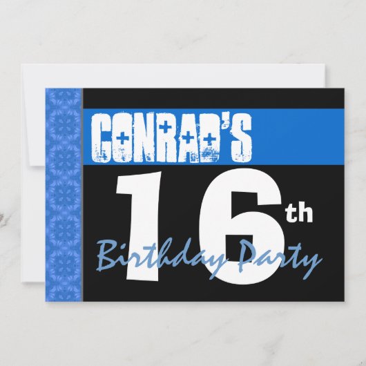 16歳の誕生日パーティー 現代の明るい青い星 2B2A 招待状 (正面)