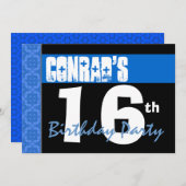 16歳の誕生日パーティー 現代の明るい青い星 2B2A 招待状 (正面/裏面)