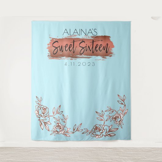 16歳の誕生日パーティー 背景 ゴールド フォトブース タペストリー (正面)