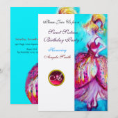 16歳の誕生日パーティー, 赤いピンクのルビーのイニシャル ゴールド 招待状 (正面/裏面)