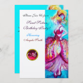 16歳の誕生日パーティー, 赤ピンクルビーのイニシャル ゴールド 招待状 (正面/裏面)