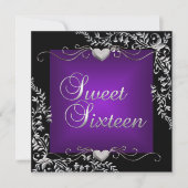16歳の誕生日パーティー 黒 紫 招待状 (正面)
