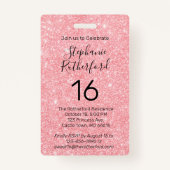 16歳の誕生日パーティーVIPパスピンクグリッター バッジ (裏面)
