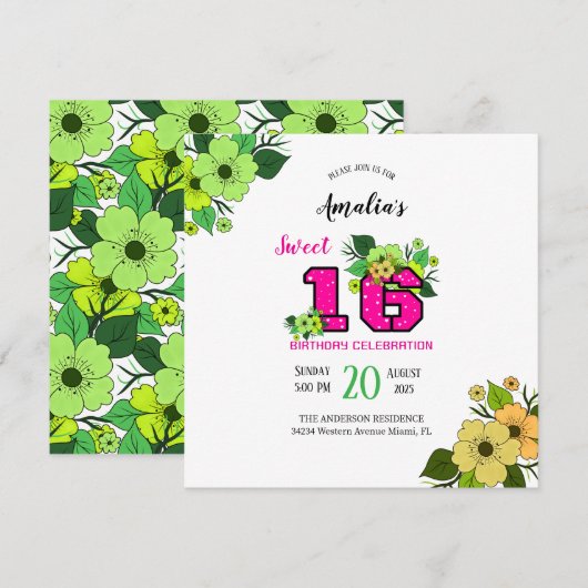 16歳の誕生日パーティ 招待状 (正面/裏面)