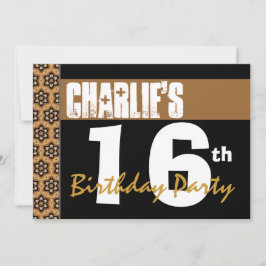 16歳の誕生日パーテモダンィーブラック金ゴールド2B6 招待状