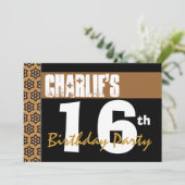 16歳の誕生日パーテモダンィーブラック金ゴールド2B6 招待状 (スタンド正面)