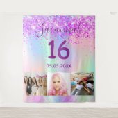 16歳の誕生日パープルピンクホログラフィック写真 タペストリー (正面)
