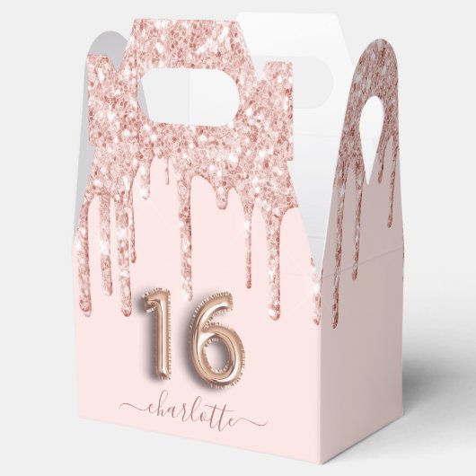 16歳の誕生日ピンクのローズ金ゴールド感謝していグリッターyou フェイバーボックス (オープン)