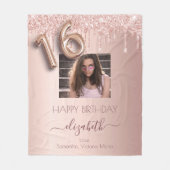 16歳の誕生日フォトバラ金ゴールドグリッターピンクの友人 フリースブランケット (正面)