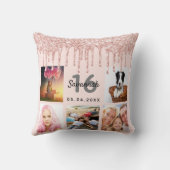 16歳の誕生日フォトバラ金ゴールドグリッター赤面ピンク クッション (裏面)