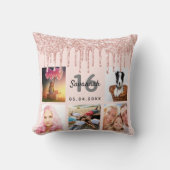 16歳の誕生日フォトバラ金ゴールドグリッター赤面ピンク クッション (正面)