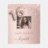 16歳の誕生日フォトバラ金ゴールドグリッター赤面ピンク フリースブランケット (正面)