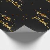 16歳の誕生日ブラック金ゴールドこんにちは16タイポグラフィ ラッピングペーパー (角)