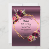 16歳の誕生日ブルゴーニュ花模様紫の幾何学的 招待状 (正面)