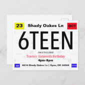 16歳の誕生日免許証風誕生日バーティー招待状 ポストカード (正面/裏面)