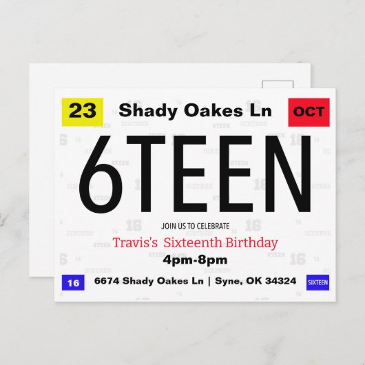 16歳の誕生日免許証風誕生日 ポストカード (正面/裏面)