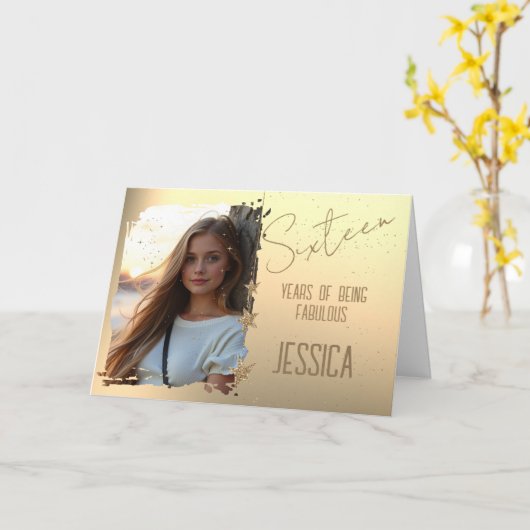 16歳の誕生日写真カード カード (黄色い花)