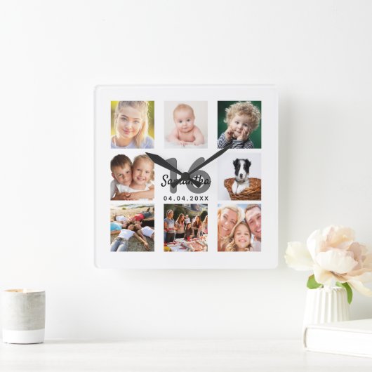 16歳の誕生日写真コラカスタムージュガールマイルストーン スクエア壁時計 (ホーム)