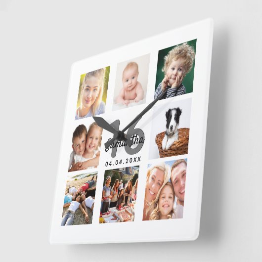 16歳の誕生日写真コラカスタムージュガールマイルストーン スクエア壁時計 (傾斜)