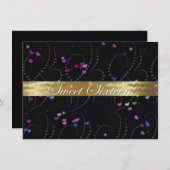 16歳の誕生日招待状 エレガントなブラック＆ゴールド 招待状 (正面/裏面)