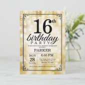16歳の誕生日招待状 ゴールドグリッター 招待状 (スタンド正面)