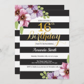 16歳の誕生日招待状 ティーン フラワーデザイン 招待状 (正面/裏面)