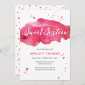 16歳の誕生日招待状 | ピンクのスプラッシュ 招待状 (正面/裏面)