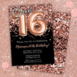 16歳の誕生日招待状 ブラックローズゴールド 招待状