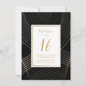 16歳の誕生日招待状 - ブラック, ゴールド, エレガント 招待状 (正面)