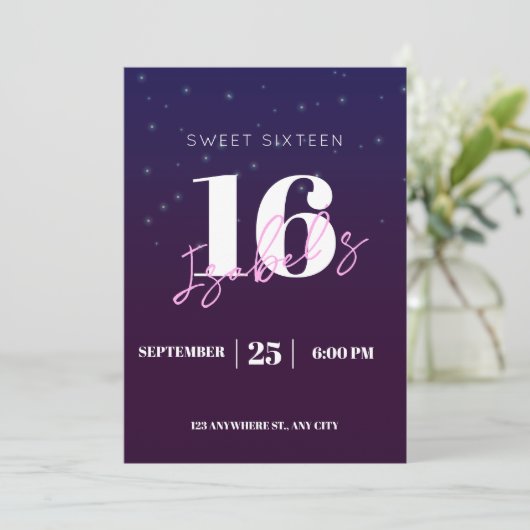 16歳の誕生日招待状 女子 デジタルSweet Sixteen 招待状 (スタンド正面)