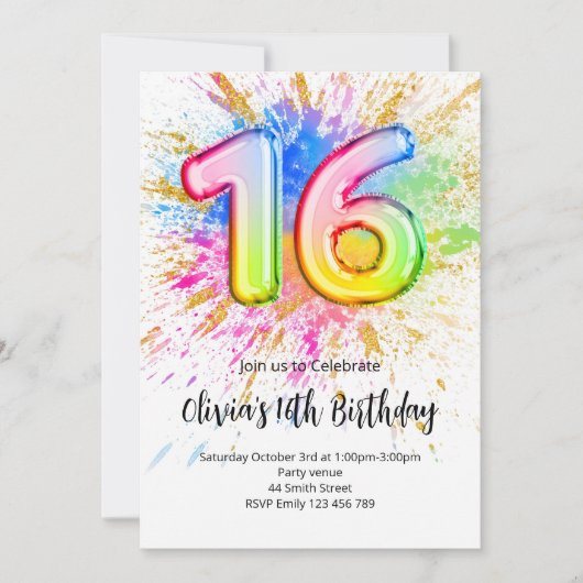 16歳の誕生日招待状 招待状 (正面)