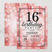 16歳の誕生日招待状 赤いグリッター 招待状 (正面/裏面)