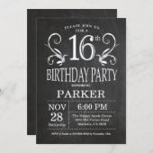 16歳の誕生日招待状 黒板 花 招待状 (正面/裏面)