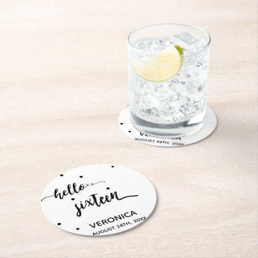 16歳の誕生日白黒こんにちは16名 ラウンドペーパーコースター (インサイチュ)