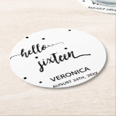 16歳の誕生日白黒こんにちは16名 ラウンドペーパーコースター (アングル)