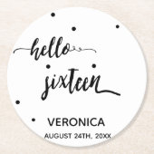 16歳の誕生日白黒こんにちは16名 ラウンドペーパーコースター (正面)