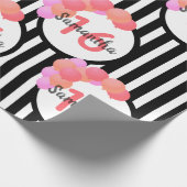 16歳の誕生日白黒ストライプバルーンピンク ラッピングペーパー (角)