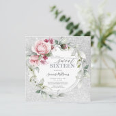 16歳の誕生日輝くスクエア|ローズシルバー 招待状 (スタンド正面)