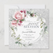 16歳の誕生日輝くスクエア|ローズシルバー 招待状 (正面)