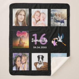 16歳の誕生日16フォトコラージガールブラック シェルパブランケット